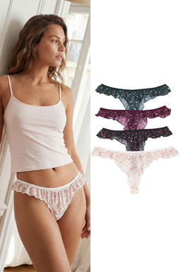 Cok Renkli 4lu Paket Tul Cicekli Tanga Orme Kulot THMAW26KU00023 - Trendyolmilla фото 4