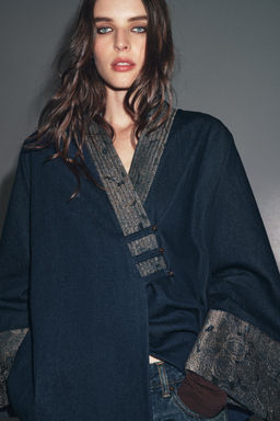 JACQUARD DENIM-EFFECT KIMONO - Zara фото 6