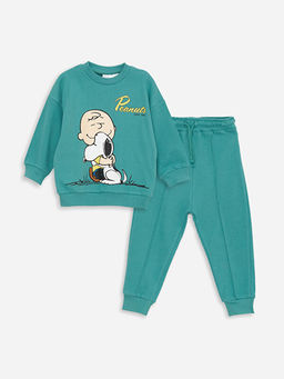 Bisiklet Yaka Uzun Kollu Snoopy Bask?l? Sweatshirt ve Jogger Pantolon 2li Tak?m