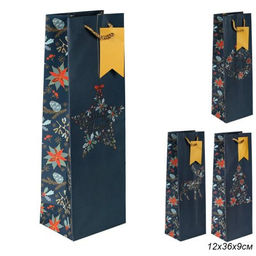 Цена за 12 шт. Пакет подарочный 12х36х9см под бутылку / 9069 /уп 12/600/Новый год