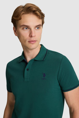 Erkek Koyu Ye_il Slim Fit Polo Yaka Basic Ti__rt