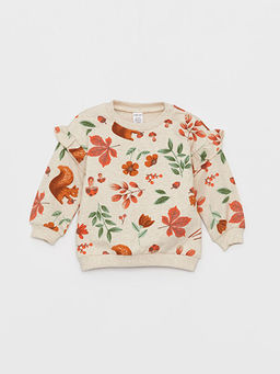 Bisiklet Yaka Uzun Kollu Desenli K?z Bebek Sweatshirt ve Pantolon 2li Tak?m - Waikiki фото 2