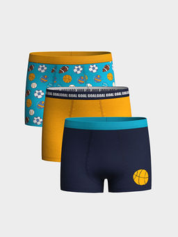 Bask?l? Pamuklu Erkek ?ocuk Boxer 3l?