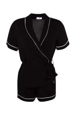 Trendyolmilla Siyah Kusakl? Biye Detayl? Viskon Sortlu Dokuma Pijama Tak?m? THMSS23PT00203  фото 18