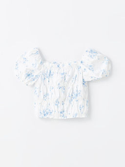 Kare Yaka ?i?ekli K?z ?ocuk Crop Bluz