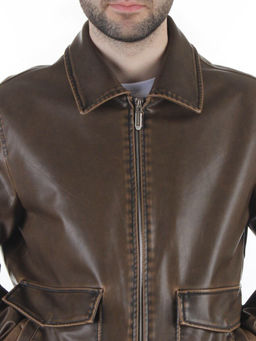 257994137 BROWN Куртка мужская демисезонная (эко-кожа)