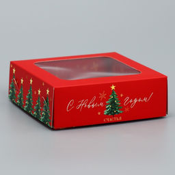 Цена за 5 шт. Коробка для конфет С Новым годом!, ёлочки, 10.5 х 10.5 х 3.5 см