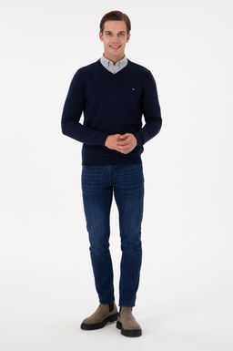 Erkek Slim Fit V Yaka Lacivert Basic Kazak - U.s. polo assn фото 4