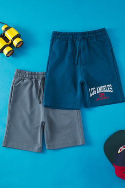 Bebe Mavisi-Lacivert 2li Erkek Cocuk Pamuklu Bask?l? Orme Sort TKDSS25SR00004 - Trendyolmilla фото 4