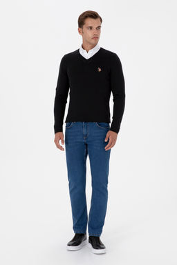 Erkek Slim Fit V Yaka Siyah Basic Kazak - U.s. polo assn фото 4