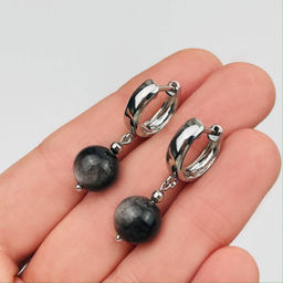 Серьги из серебристого Обсидиана