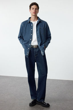 TRENDYOL MAN Antrasit %100 Pamuk Regular Fit Denim Kot Gomlek Ceket TMNAW25CE00001