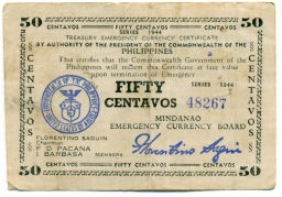 Банкнота 50 сентаво 1944 года Филиппины (Минданао, Администрация США)