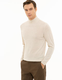 Bej Slim Fit Yar_m Bal_k__ Basic Triko Kazak