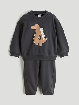 Dinozor Bask?l? Erkek ?ocuk Sweatshirt ve E?ofman Alt?