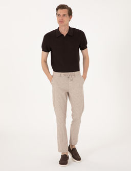 Bej Slim Fit Keten Kar___ml_ Beli _pli _izgili Kanvas Pantolon