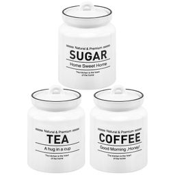 Набор 3 банок д/хранения 1 л 12*12*17 см "Tea, Coffee, Sugar" с крышкой, белый