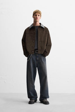 LEATHER CONTRAST COLLAR JACKET