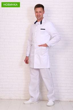 Халат мужской 236 CVC. Цвет: белый и темно-синий - Стильб фото 9