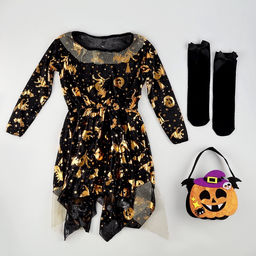 Карнавальный костюм «Ведьма»: платье, шляпа, чулки, сумка, рост 104-110 см