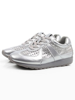 03-A155-11A GREY/SILVER Кроссовки летние женские (натуральная кожа)