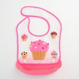 Нагрудник для кормления Пирожное непромокаемый на кнопке, с супер-карманом