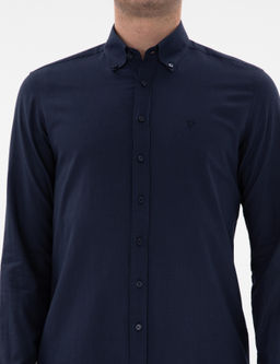 Lacivert Regular Fit D__meli Yaka Pamuklu G_mlek