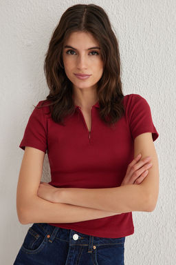 Ekru Fitted/Vucuda Oturan Polo Yaka Esnek Orme Bluz TWOSS25BZ00039 - Trendyolmilla фото 12