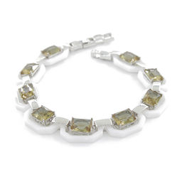 Браслет Октагон из белой керамики с Султанитом, покрытие родий, длина 18см