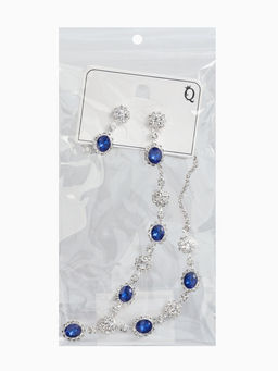 Набор 2 пред-а: серьги, колье "Вечерний шик" овал, цвет бело-ярко-синий в серебре