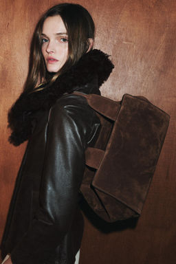 LEATHER SPLIT SUEDE DOUBLE HANDLE BAG - Zara фото 4