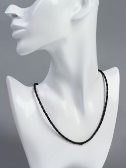 Цена за 10 шт. Шнурок кожаный d=3 мм, 45 см, чёрный в золоте, косичка