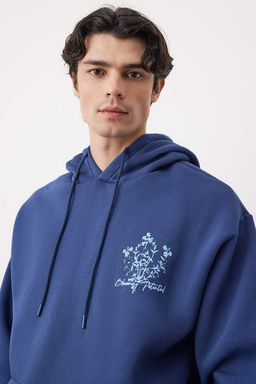 TRENDYOL MAN Antrasit Oversize/Genis Kesim Kapusonlu Cicek Bask? Ici Polar/S?cak Tutan Sweatshirt TMNAW24SW00100 - Trendyolmilla фото 29