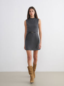 Bisiklet Yaka Beli Kemerli A Kesim Elbise