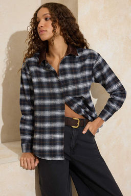 Kahverengi Ekoseli Yakas? Fitilli Oversize Kal?p Flanel Gomlek TWOSS26GO00038 - Trendyolmilla фото 4