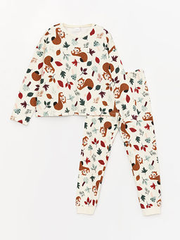 Bisiklet Yaka Bask?l? Uzun Kollu K?z ?ocuk Pijama Tak?m?