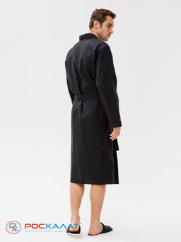 Мужской вафельный халат с планкой черный В-03 (27)