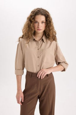 Oversize Genis Kal?p Poplin Uzun Kollu Gomlek