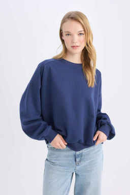 Толстовка из плотной ткани Cool Oversize с широким кроем и круглым вырезом - Defacto фото 2