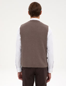 Vizon Melanj Slim Fit V Yaka Triko Yelek