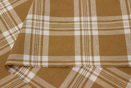 Вареный (стираный) хлопок Клетка цв.песочно-горчичный, ш.2.52м, хлопок-100%, 125гр/м.кв - Купава фото 2