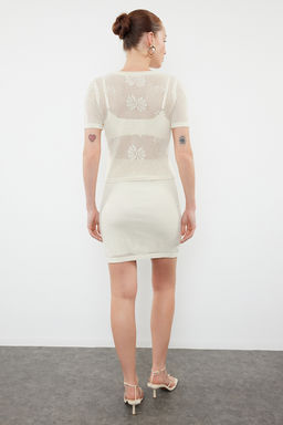 Ekru Ajurlu/Delikli Cicek Desenli Triko Alt-Ust Tak?m TWOSS24AU00146 - Trendyolmilla фото 6