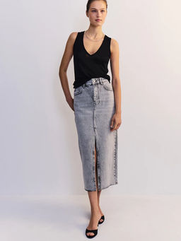 Джинсовая юбка миди с разрезом спереди ZR2605092350-107 / Zarina  фото 5