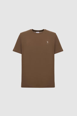 Erkek Regular Fit Bisiklet Yaka Kahverengi Basic Ti__rt