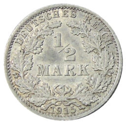 Монета 1/2 марки 1915 года A Германия