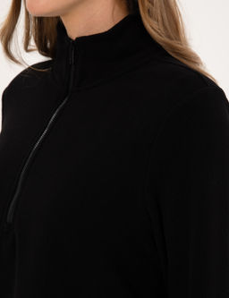 Siyah Comfort Fit Fermuarl_ Polar Sweatshirt