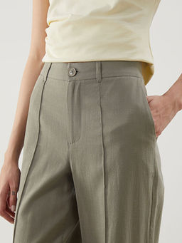 Keten Kar???ml? Kad?n Pileli Pantolon