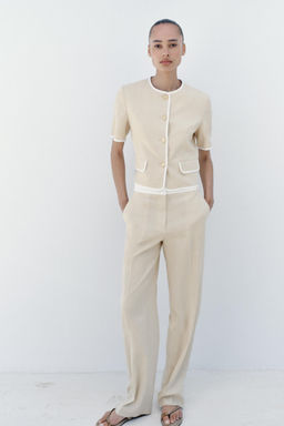 BLAZER MANGA CORTA VIVOS CONTRASTE / Beige claro