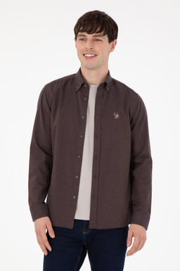 Мужская коричневая базовая рубашка с длинным рукавом Неожиданная скидка в корзине