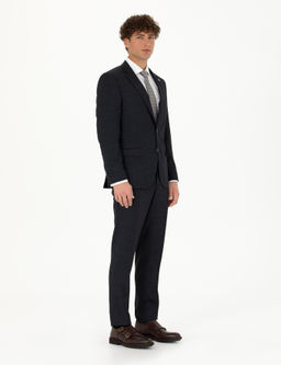 Lacivert Ex. Slim Fit Y_n Kar___ml_ Tak_m Elbise
